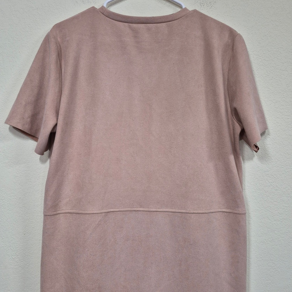Zara Faux Suede Shift Dress L Blush Pink Short Sleeve Pockets Minimalist - Picture 7 of 7
